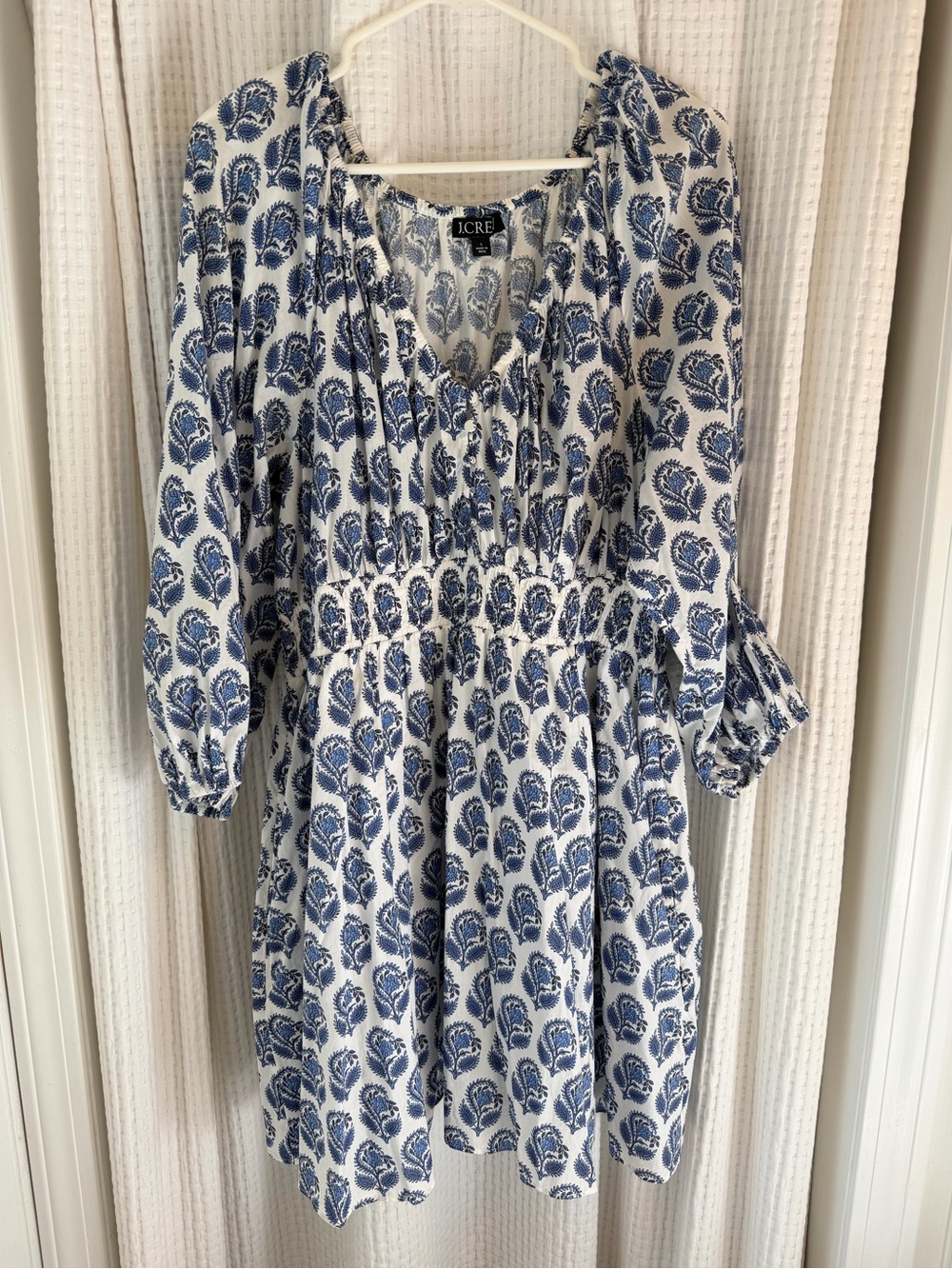 J. Crew White and Blue Paisley Dress